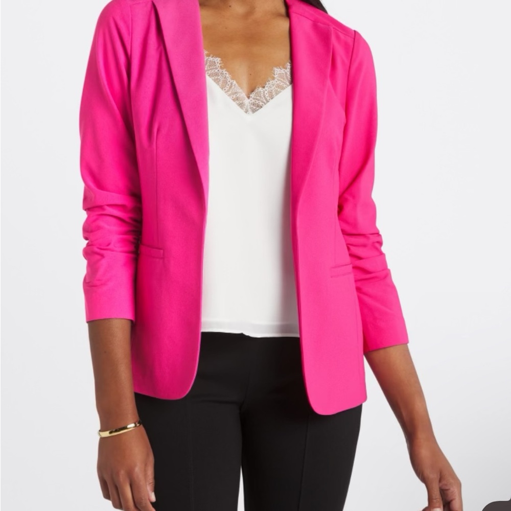 Skies Are Blue Pink Tailored Blazer with Notched Lapels